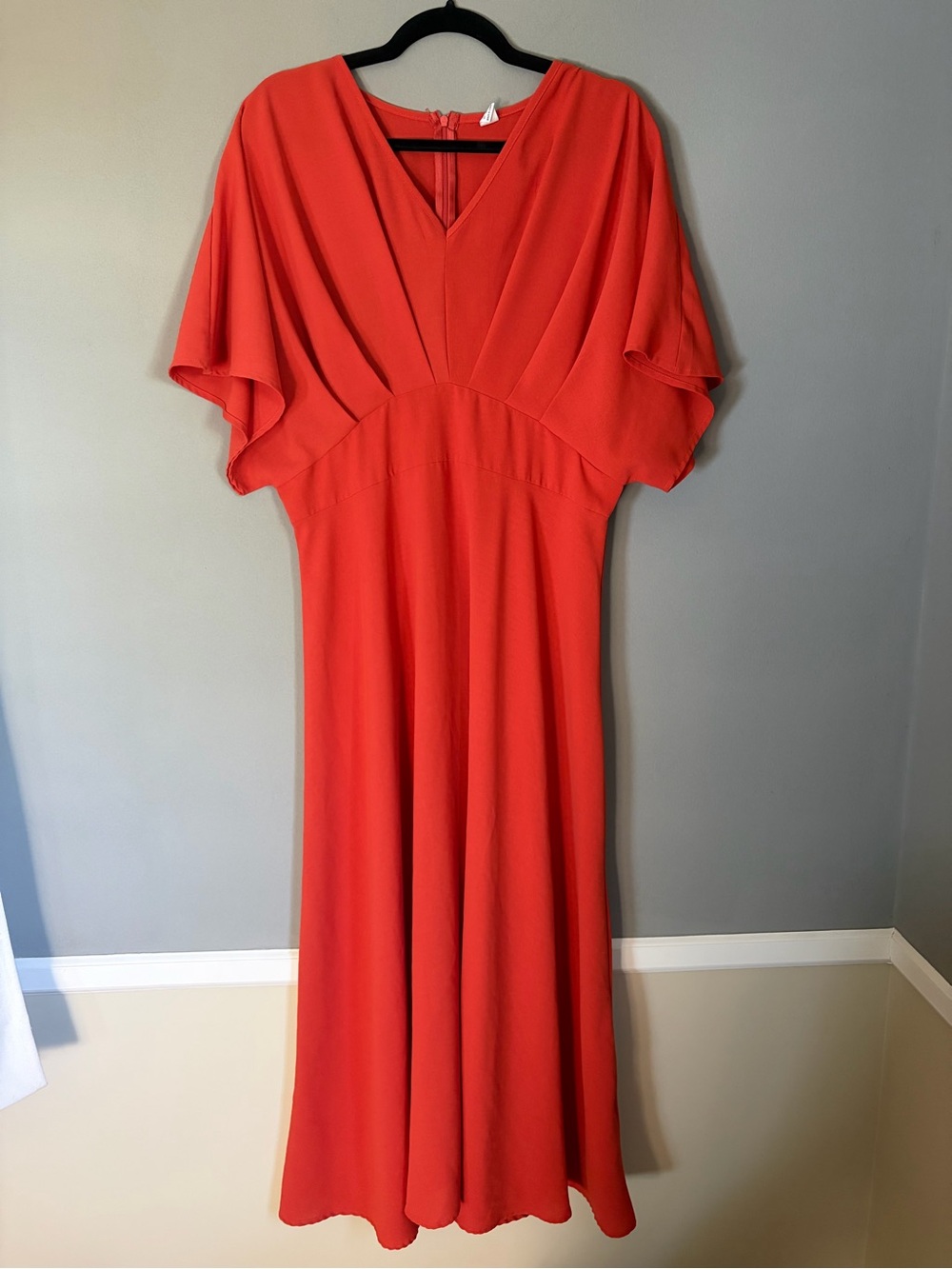 Orange Maxi Dress XL Flowy V Neck Batwing Sleeve A Line Fall Wedding Guest